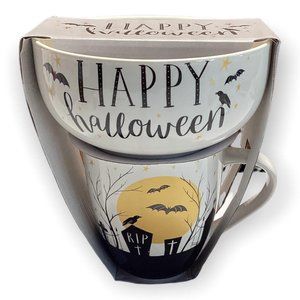 Eaton Fine Dining Happy Halloween Bowl and Graveyard Coffee Mug Bundle New Decor